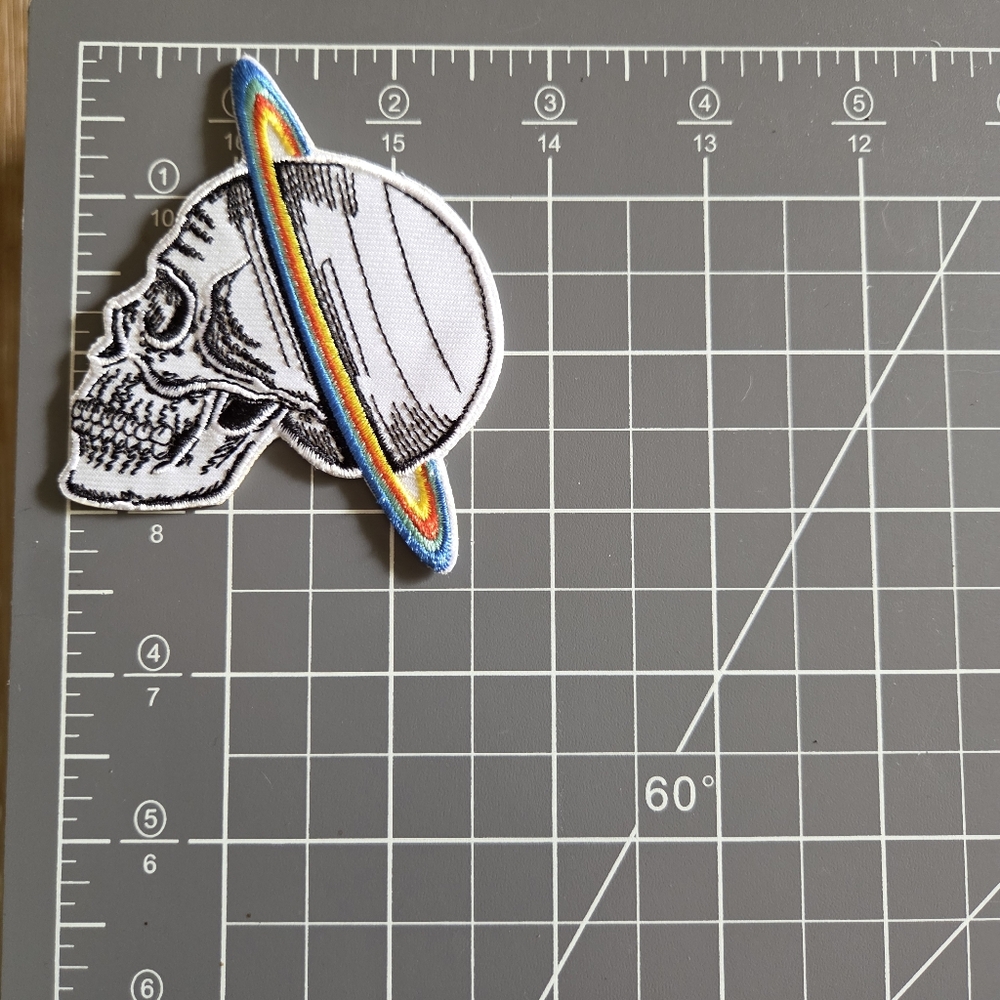 Skull Saturn Gothic Death Avant Garde Streetwear Skater Grunge Iron on Patch - Picture 2 of 2